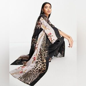 ALL SAINTS ELSA KUROYURI LEOPARD FLORAL KIMONO SLEEVE WRAP DRESS Black Gray 8